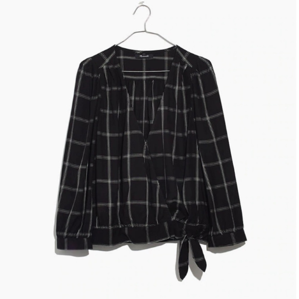 Madewell Cropped Wrap Top in Windowpane